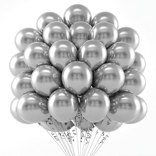 Ballons Argent,100 Pcs 10 Pouces Latex Ballons Helium,Ballons Anniversaire,Ballon pour Mariage, Ballon Argent pour Decoration Anniversaire Baptême Fête à Thème...