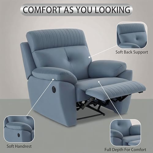 Image of Adorn India Premium Majestic 1 Seater Recliner Manual Sofa Chair | Grey Suede Velvet Fabric | Soft Padded Back Rest & Handrest | Living Room Recliner Chair | 3 Years Warranty