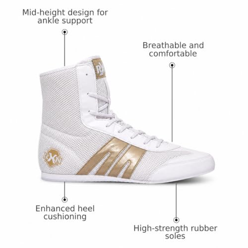 Image of RXN Gold Medal Boxing Shoes for Men | Lightweight High Top Boxing Boots with Anti-Slip Non-Marking Rubber Sole | Breathable Mesh Upper | Training, Sparring & Competition Boxing Shoes