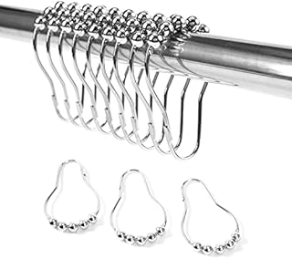 Miorkly 12 Pack Stainless Steel Shower Curtain Hooks Rings,Roller Balls Chrome Metal Rust-Resistant,for Bathroom Wardrobe and kitchen,Silver