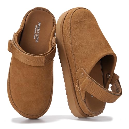 Project Cloud 100% Genuine Leather Clogs for Women - Memory Foam Womens Clogs & Mules with Adjustable Straps - Lightweight Platform Shoes Non-Slip Slides (Goldstar, CHSTNUT, 7) Chestnut