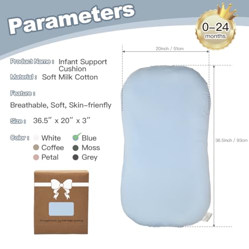 Image of Infant Support Cushion -Baby Support Cushion for Newborn, Oversized for 0-24 Months (36.5*20 inchs), Tummy Time Mat for Home and Travel, Soft Cotton, Supervised Use, Baby Essentials Gift -includ cover