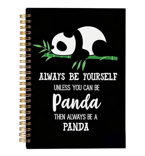 VNWEK Black Inspirational Panda Spiral Notebook Journal 5.5x8.3 Inch, Always Be Yourself Motivational Journal for Women Men, Panda Bear Gifts Lined Hardcover Spiral Notebook