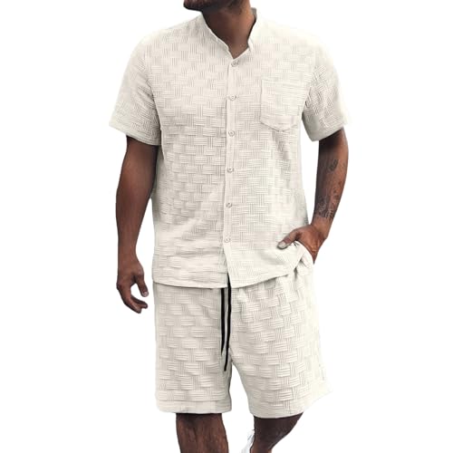 Ensemble homme chemise manches courtes beige idéal pour les vacances d'été