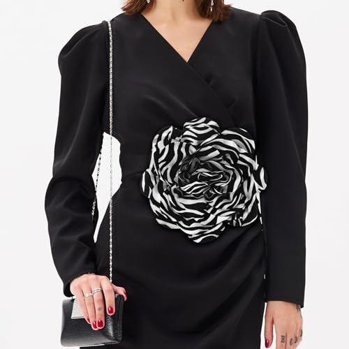 Image of M METERXITY Extra Large Rose Flower Brooches, Lapel Pins Dainty Satin Fabric Big Camellia Oversized Brooch Pin