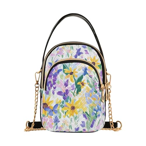 Petit sac à main tendance pour femme à poches multiples imprimé floral Iris Blanc
