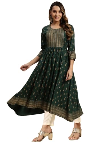 Kurta Anarkali pour femme vert avec pantalon imprimé en rayonne taille XL