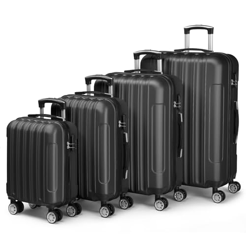 LALAHO Set de 4 Valises de Voyage, Valise Grande Taille, Valise Cabine, Petite Valise, ABS avec roulettes Pivotantes 360°, Cadenas et Poignée Télescopique (Noir)