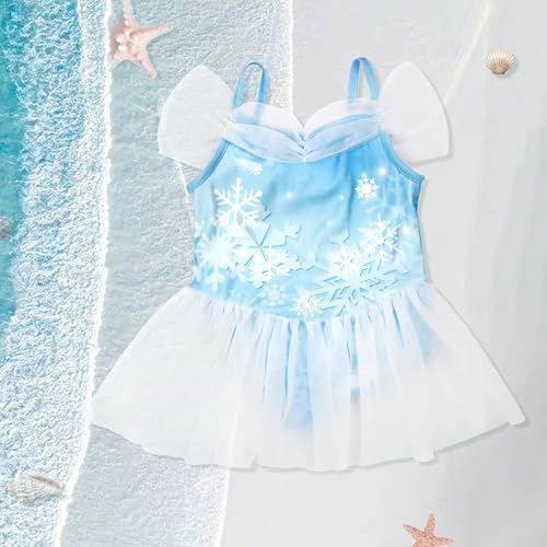 Image of 3-7Y Girls Princess Swimsuit, Toddlers Bathing Suit 1 Piece Swimwear Off-Shoulder Swimming Suit with Skirt for Kids