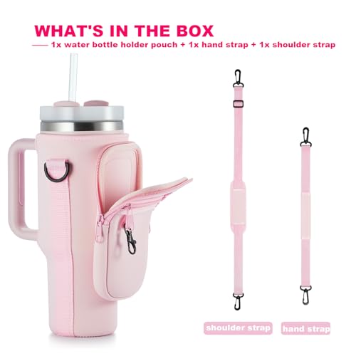 Image of 30oz Water Bottle Carrier Bag with Phone Pocket for Pink Stanley 30 oz Tumbler with Handle, Neoprene Water Cup Holder Pouch with Strap for Valentines Stanley Cup Accessories