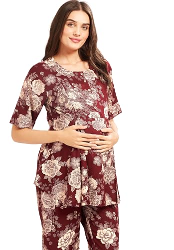 Image of AV2 Women Rayon Printed Maternity Top & Pyjama Set -4050