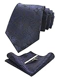  JEMYGINS Cravate Homme Bleu Foncé2 en Soie Paisley Mariage et Pinces à cravate et Carre de poche Ensemble Compris boîte(1)