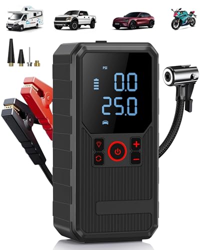 Car Jump Starter with Air Compressor, 4000A Portable Jump Starter for Dead Battery, 150 PSI Tire Inflator with Auto Shut-Off, Jump Box for Up to 8.0L Gas / 6.0L Diesel, Emergency Power Pack with LED
