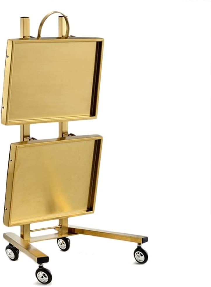 Carrello Organizer Multiuso - Carrello Pieghevole con Ruote, Supporto in Acciaio Inox Pieghevole, 2 Vassoi Portaoggetti per Centri Estetici, Tatuaggi, Spa E Barbieri.,Gold