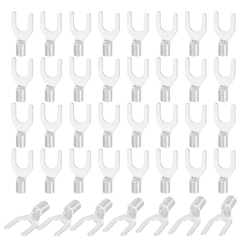 Image of sourcing map 100Pcs #10 Non-Insulated Fork Terminals, 16-14AWG Copper Wire Connectors UT2.5-5 Electrical Wire Crimp Terminals for Automotive Industrial