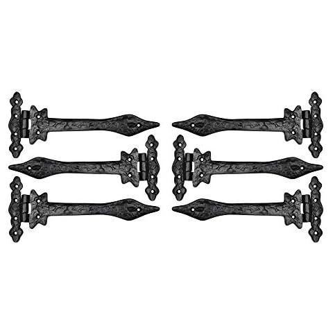 Akatva inchOlenyokinch T Hinge Set 6 Pieces Heavy Duty Gate Hinges for Wooden and Metal Fences, Antique Iron Barn Shed Door Hardware Kit, Black Powder Coated, (EH-CL7C-4UHC), 242mm x 108mm x 10mm Cover