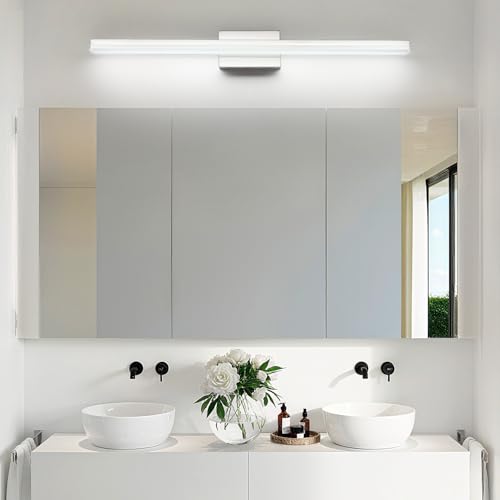Image of SineRise 40-Inch LED Modern Bathroom Vanity Light Bar, Chrome Modern Acrylic Bathroom Wall Lighting Fixtures Over Mirror (Cool White 6000K)