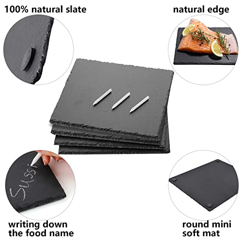 Maprial 4 Pack 11 X 11 In Slate Cheese Boards, Square Black Stone Plates Charcuterie Board Serving Tray Platter Display Board With Soapstone Chalk For Sushi, Party, Gift, Appetizer, Meat, Gourmet #TOP2