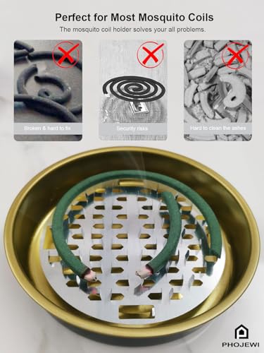 Mosquito Coil Holder, 2 Pack Metal Mosquito Repellent Coil Holder with Lid Black Portable Incense Coil Burner for Outdoor Camping Patio Party
