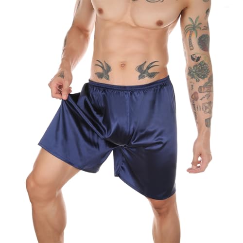 Silky Pajama Shorts for Men Satin Pajama Boxer Shorts with Elastic Waistband Cozy Pajama Pants for Men