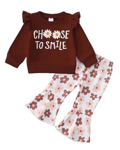 Kucnuzki Baby Girl Clothes Toddler Girl Outfits Fall Winter Long Sleeve T Shirts Top Bell Bottom Pants Kids Clothing Set