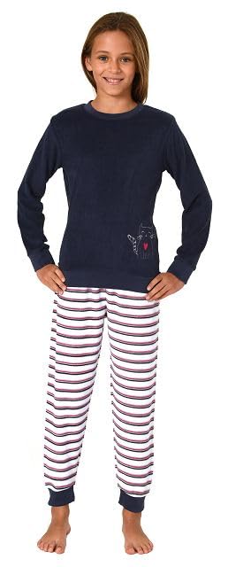 Normann Mädchen Schlafanzug, Frottee Pyjama mit Bündchen und...