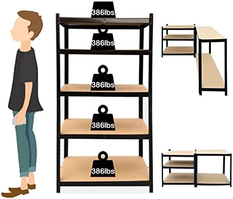 5-Tier Freestanding Storage Shelves Metal Storage Shelves Adjustable Shelf Steel Shelving Unit for Workshop Bookshelf Shed Office Heavy Duty Racking Shelves for Storage, 71H x 35W x 15.7D Inches