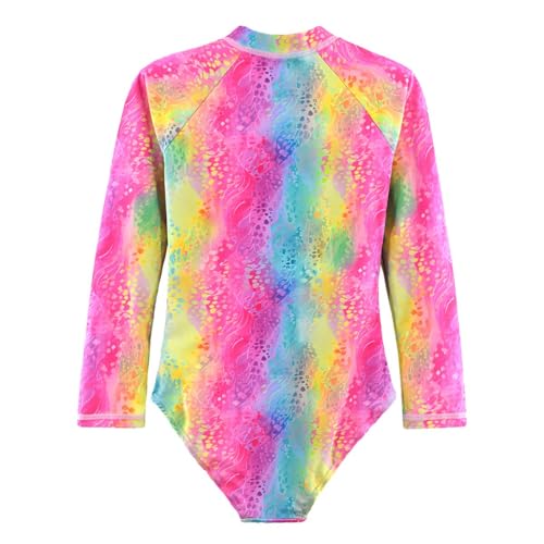 Image of Girls Swimsuits One Pieces Long Sleeve Swimwear UPF50+ Toddler Kids Zipper Sun Protection Bathing Suits Sizes 2-12