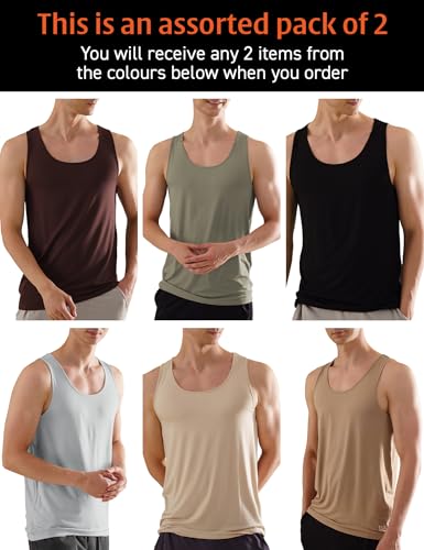 Image of DAMENSCH Neo-Skin Round Neck Anti-Bacterial Bamboo Vest-Jet Black, Dusty Olive-L