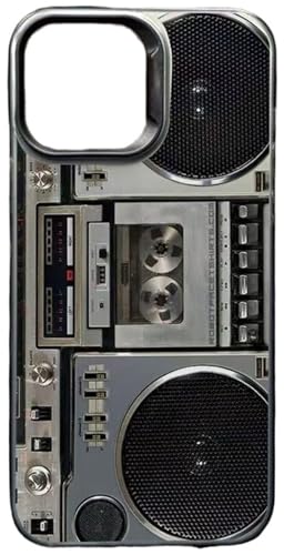 THUCHENYUC Retro-Boombox-Kassettenspieler-Muster-Handyhülle, Retro-Boombox-Handyhülle, Vintage-Tape-Design for iPhone 17/16/15/14/13 Pro Max, Stoßfest, Verschleißfest(for iPhone 15)