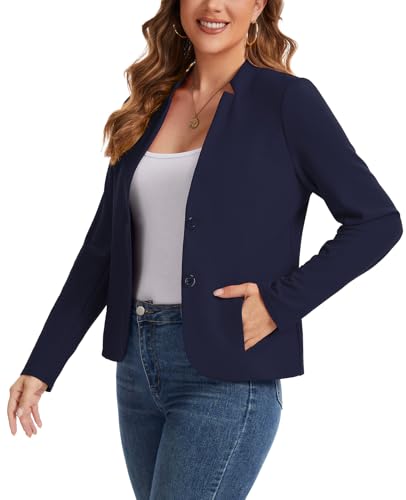 Blazers for Women Long Sleeve Notch Collar Blazer Button Front Casual Work Office Suit Jackets with Pockets2