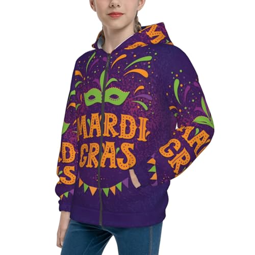 Mardi Gras2 Kids Pullover Hoodies Boys Zip Up Sweatshirts Girls Athletic Clothes with Pocket