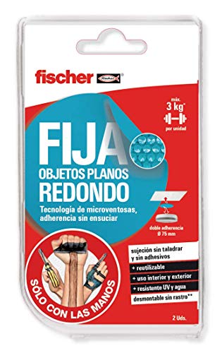 fischer - alfombrilla anti-deslizante redonda Sclm Fija Objetos Planos Redondo blíster de 1 ud para fijar objetos a la superficie, horizontal y vertical, reutilizable, adherente, fácil aplicación