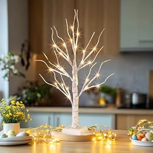 EAMBRITE Lighted Birch Tree Easter Decorations for Home, White Birch Tree with Lights, 24 LED Lighted Mini Money Tree Twig Tree Battery Operated with Timer, Christmas Indoor Centerpiece Decor (2FT) EAMBRITE Lighted Birch Tree Easter Decorations for Home White Birch Tree with Lights 24 LED Lighted Mini Money Tree Twig Tree Battery Operated with Timer Christmas Indoor Centerpiece Decor 2FT