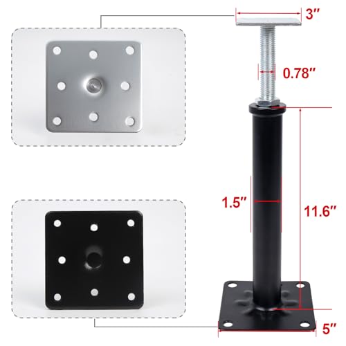 Image of 4-Pack House Floor Jacks, 11-16 Inch Adjustable Steel Posts, Black