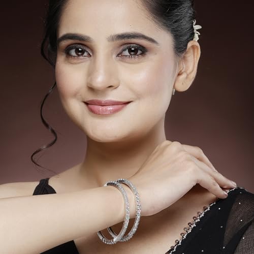 Image of ZENEME Jewellery Silver Plated Stylish Crystal AD Dual Colour Bangle Jewellery For Girls and Women
