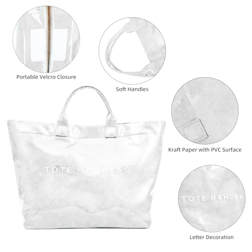 Bolsa Tote grande de PVC para mujer color blanco miniatura 7
