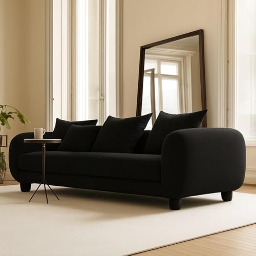 Image of Luxurious Velvet Uphostered Contemperory Sofa Set with Cushion Chaise Lounge, Sectional Sofa Perfect for Your Living Room,Guests Room & Office (Biege 3+1+1 Puffy) (3 Seater Black)