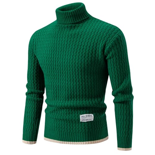 Men's Turtleneck Pullover Sweaters Long Sleeve Solid Color Twisted Knit Sweater Lightweight Slim Fit Solid Jumper Top