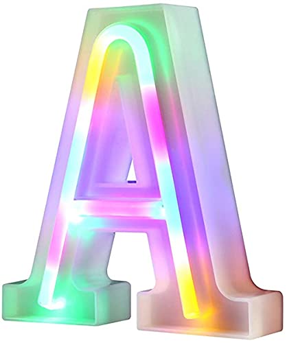 Luces LED luminosas con letras de neón, luces nocturnas para pared, cumpleaños, fiestas, Navidad, decoración de bodas, letras de colores (A)
