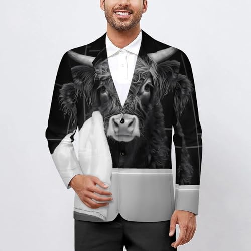 Highland Cow Bath Towel Men's Slim Suit Long-Sleeve Prom Tuxedo Classic Two Button Business Jacket2