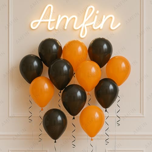 Image of AMFIN (Pack of 50) Halloween Party Balloons | Orange, Black Latex Balloons | Spooky Party Decorations for Birthday, Halloween, Events & Celebrations
