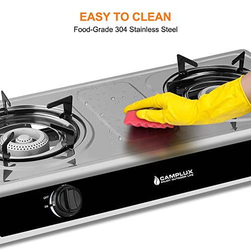 Camplux Camping Stove 2 Burners 19,600 Btu, Stainless Steel Gas Stove With Auto Ignition #TOP2