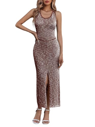 Saodimallsu Womens Backless Midi Dress Summer Beach Bodycon Halter Sleeveless Sexy Slit Cover Up Dresses