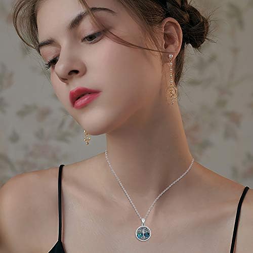 Friggem Sterling Silver Tree of Life Locket Necklace, Flower of Life Celtic Knot Necklace That Hold Abalone Seashell Photo Necklace for Men Women, 18" Chain Locket Picture Necklace Jewelry Gifts