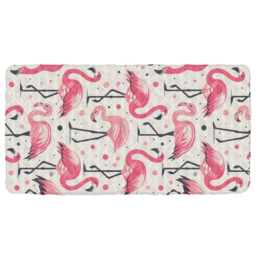 Portable Toddler Bed Sheet for Kids Pink Flamingos Pattern with Polka Dot Travel Bed Fitted Sheet