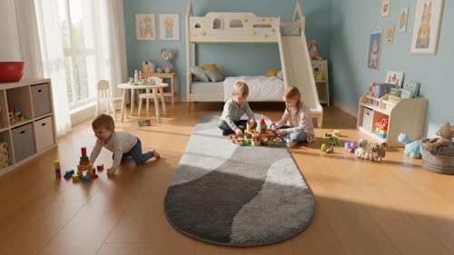 Image of Fluffy Silky Micro Fiber Polyster Carpet /Runner for Bedroom, Study Room, Playing Room, Guest Room ETC. 4x6 feet Feet, (Grey and Silver New Laher)