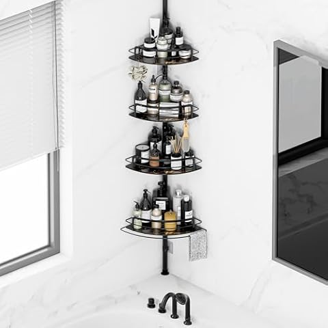 Corner Shower Caddy Tension Pole: 4 Tier Bathroom Corner Shelf, 31-112 Inch Adjustable Floor to Ceiling Shower Caddy, No Drill Stainless Steel Bathroom Organizers and Storage,1 Pack Cover