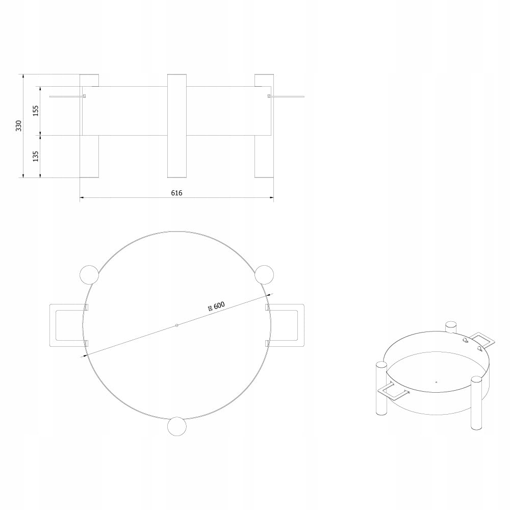 KRATKI Braciere da giardino ROTONDO 33 x 61,6 x 61,6 cm acciaio moderno