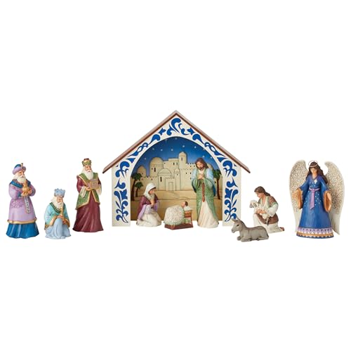 Enesco Jim Shore Heartwood Creek Inspirational Reason for The Season Figurine 10pc Nativity Set- Stone Resin Hand Painted Crafted Collectible Nativity Figurines Christmas Home Decor Various Sizes